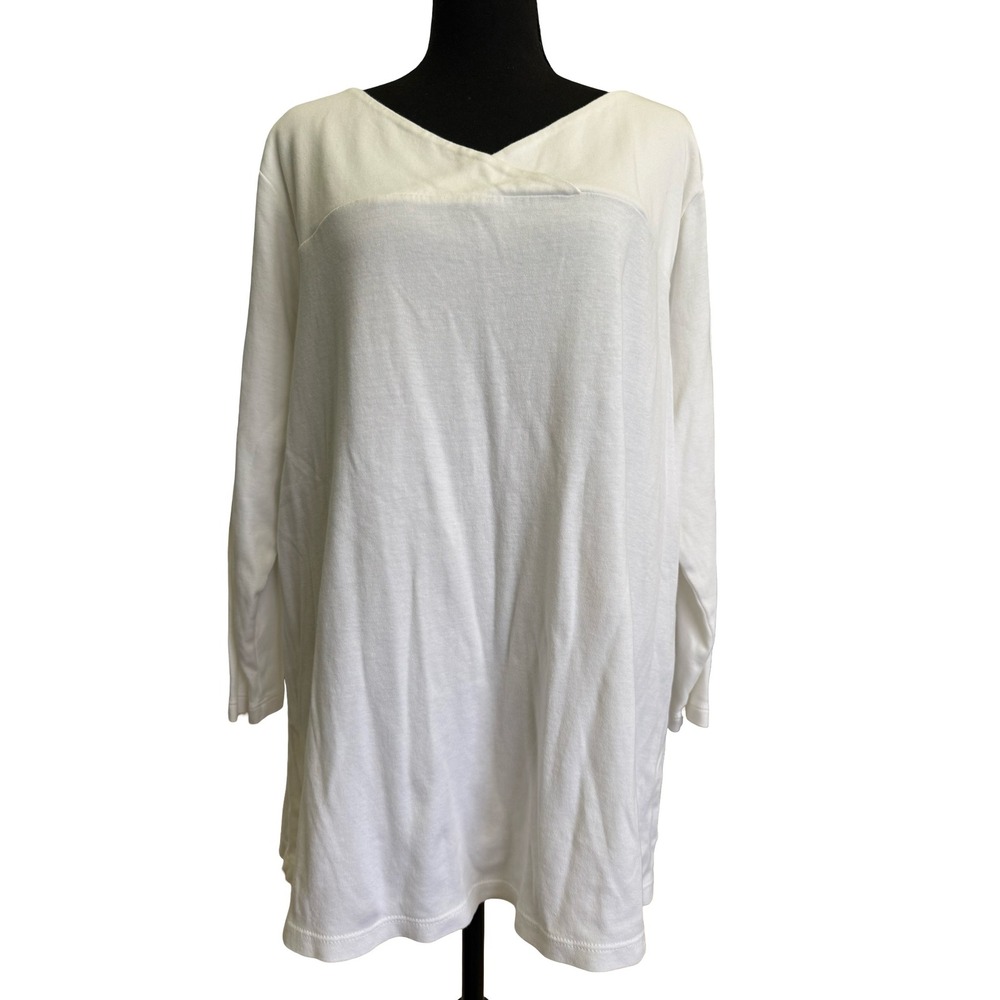 Kim Rogers Curvy Womens 1X White Long Sleeve V-Neck Tunic Top Relaxed Fit